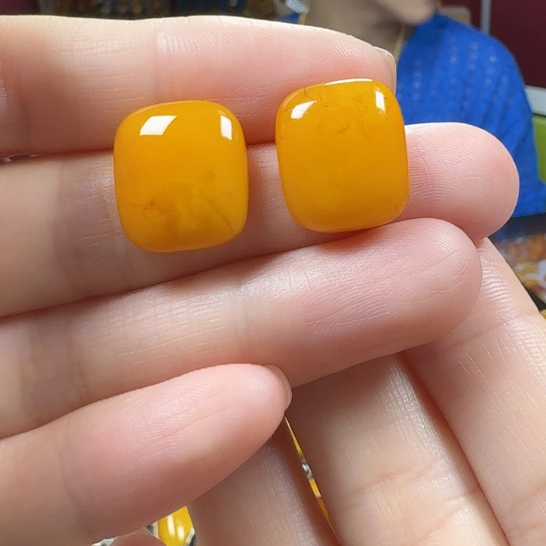 琥珀银S925镶嵌耳饰耳钉
