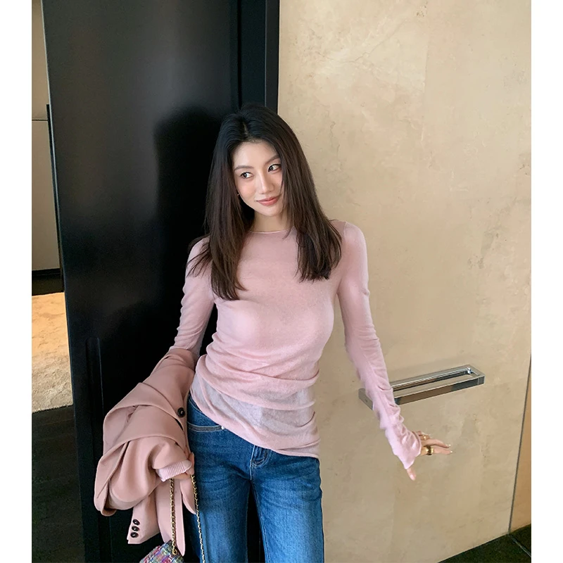 【ALONE SAVOR】龍喜儿 叠影香袖 纯色针织T恤长袖圆领羊毛J902