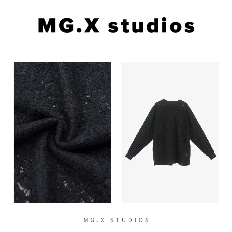 【灵株】MGX 时尚百搭上衣女宽松显瘦圆领长袖蕾丝衫打底衫潮