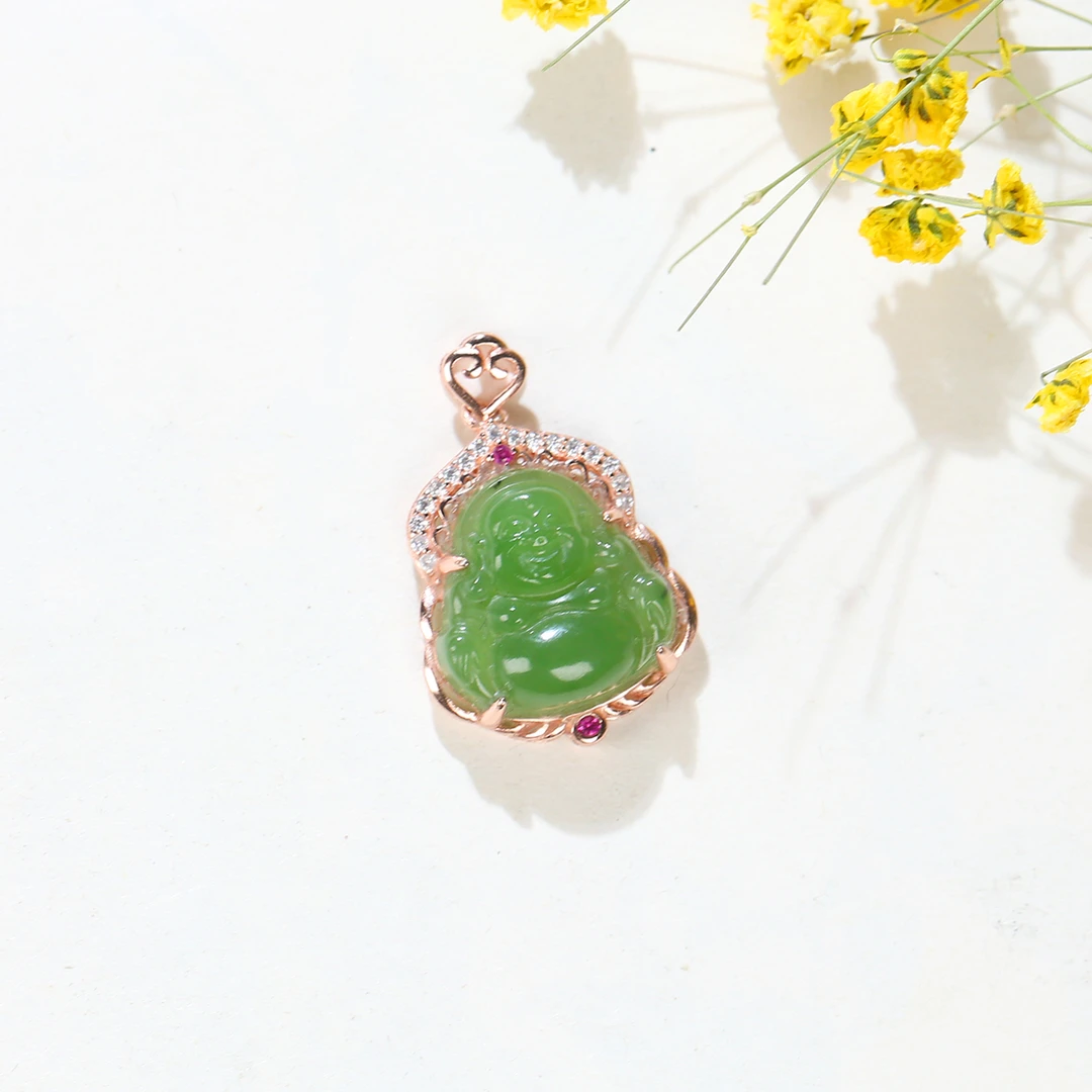 HW【麦子家族秋季特惠】天然和田碧玉佛公挂件S925银JDZ17-1