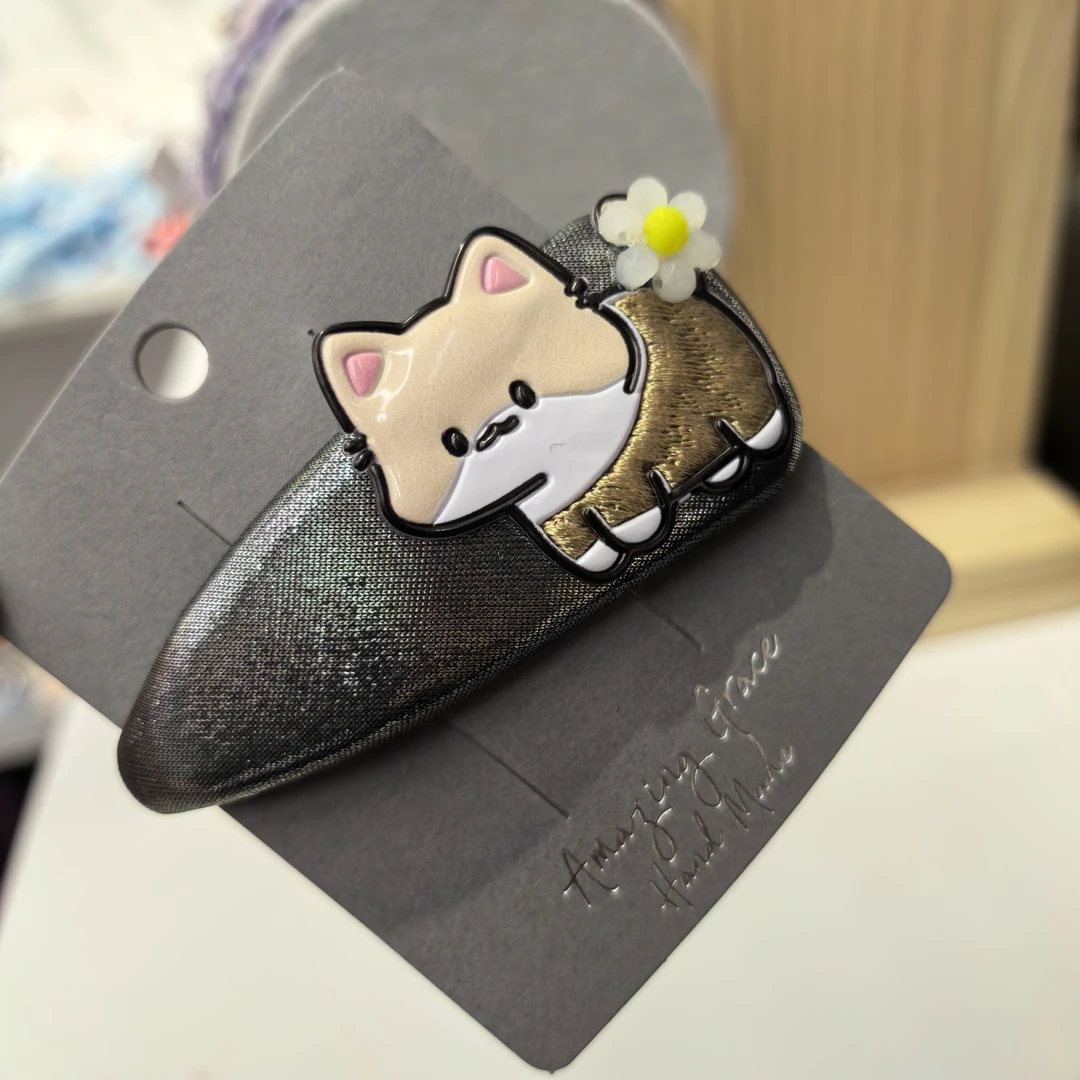 F406咖色刺绣小柯基狗狗花花掰掰夹