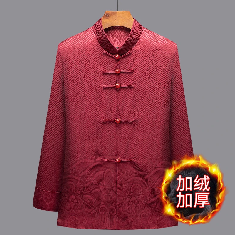 中老年情侣唐装喜庆送礼爷爷奶奶套装加绒加厚保暖上衣秋冬外套