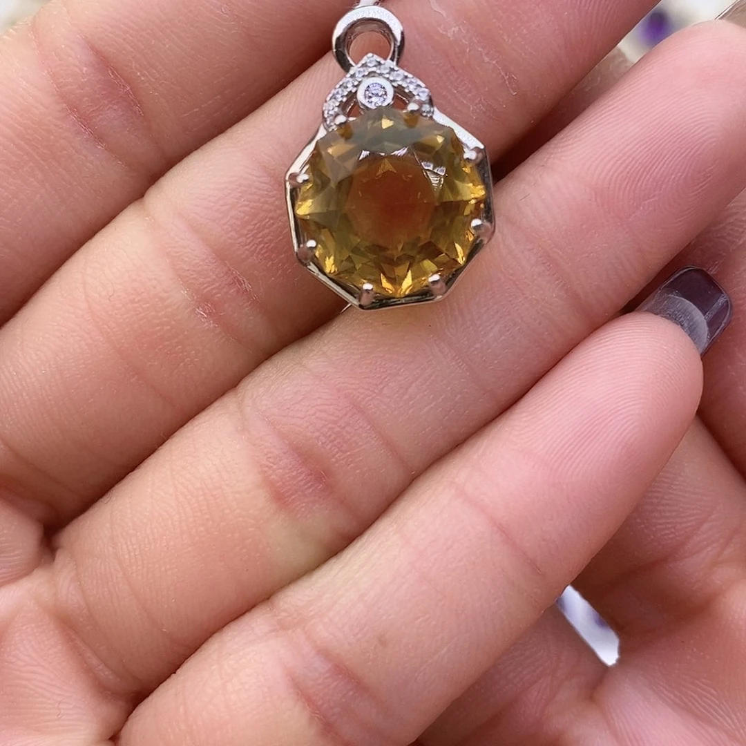 黄晶纯天然无优化黄水晶x银S925镶嵌浅**安