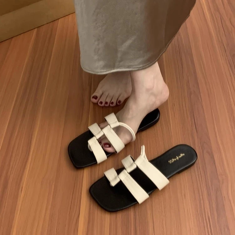 法式！网红仙女风夹趾平底拖鞋女夏外穿百搭不累脚休闲沙滩罗马凉