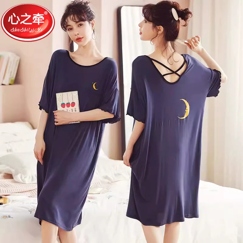 大码凉感莫代尔棉睡裙夏天女2025新款爆款款宽松纯色连衣裙家居裙