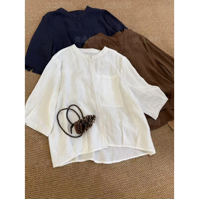 1302-亚麻衬衫极简风宽松百搭时尚上衣