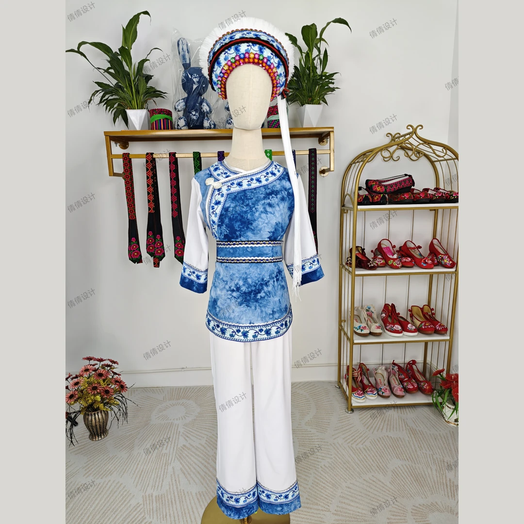 白族金花休闲舞台服饰扎染靛蓝女款