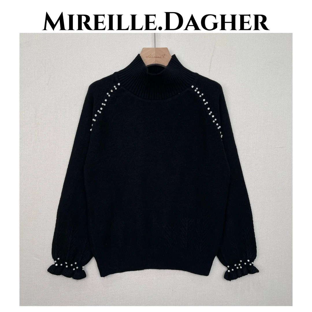 米莱Jiaer/新款时尚半高领重工钉珠气质百搭毛衣29128