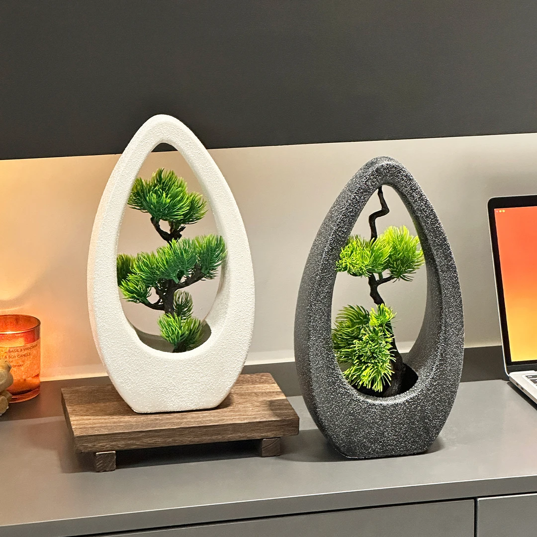 新中式创意入户摆件家用陶瓷玄关办公室样板房微景观书房摆件装饰