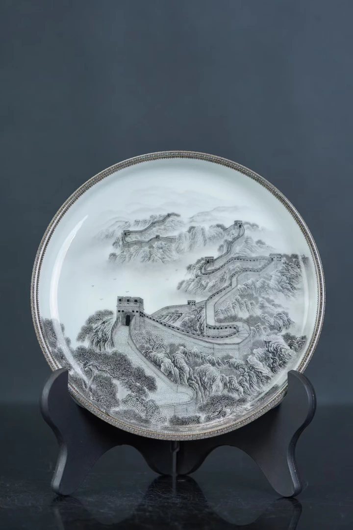 墨尚观山墨彩万里长城壶承赏盘陶瓷中式