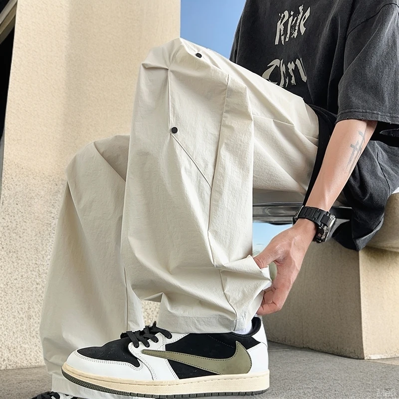 玛斯柏冰丝弯刀裤子男士夏季薄款美式高街潮流直筒百搭男生休闲裤