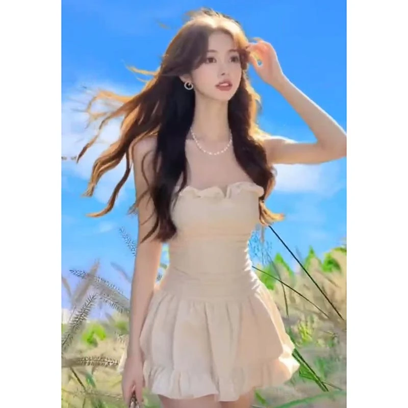 【YiJia~】夏季辣妹风一字肩洋气温柔包臀裙纯欲风收腰性感连衣裙女