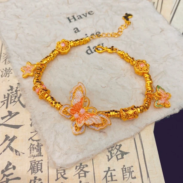 手链 k拼色珐琅粉紫舞羽蝴蝶手链新款配饰彩色首饰饰品8826