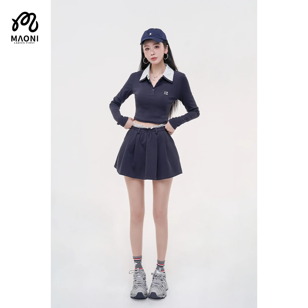 毛妮LADIESFIRST【清甜少女】条纹polo领上衣+短裤裙两件套L2210