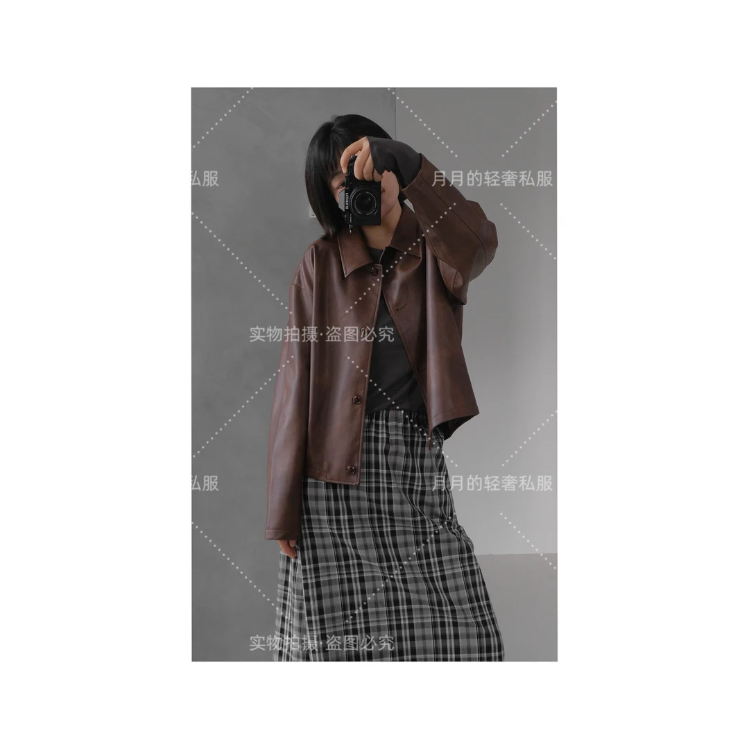 33皮衣外套/咖色