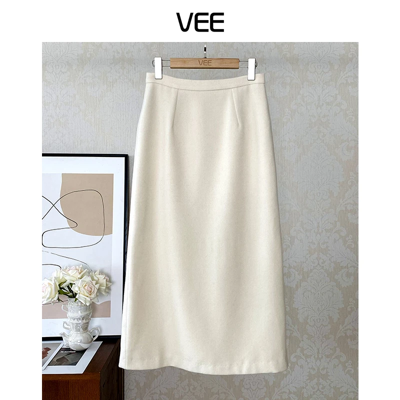 VEE【腿精密码】秋冬款百搭显瘦毛呢简约纯色长半裙半身裙