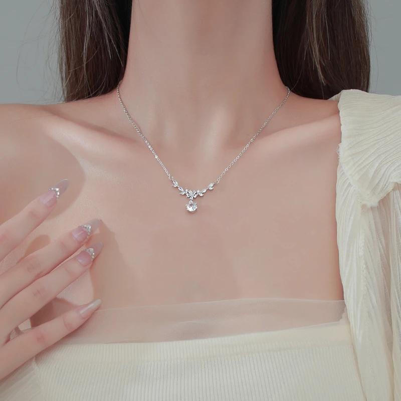 CUOOYINO/初影 坠链均925银合成锆石 【小花朵】精致项链百搭锁骨链