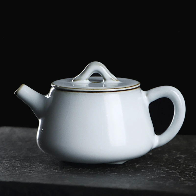 凝香阁 茶养开片铁胎月白汝窑大石瓢壶 陶瓷泡茶壶冰裂釉中式茶具