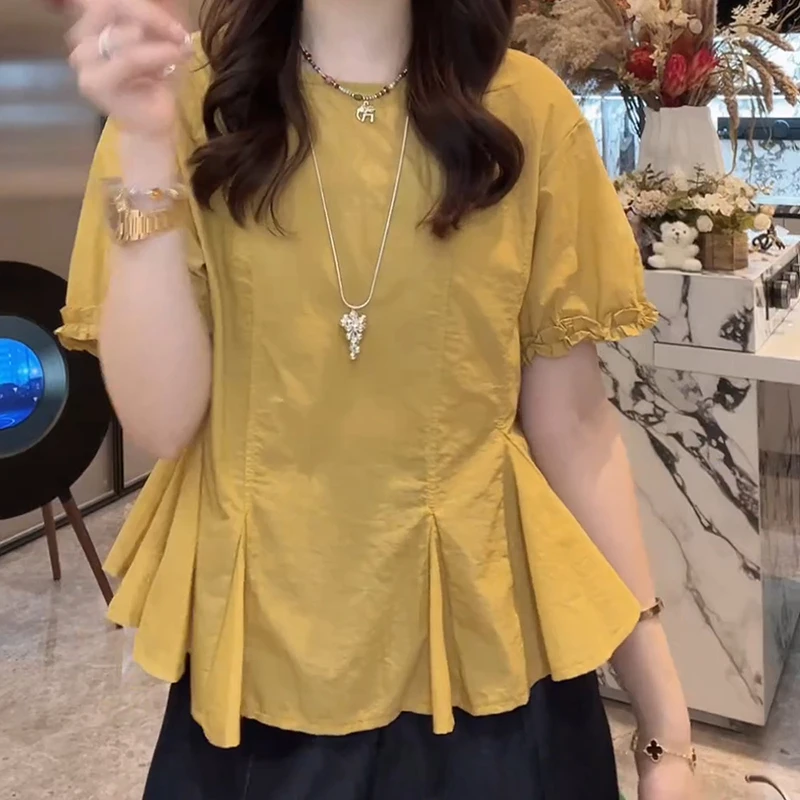 甜美可爱宽松显瘦时尚洋气减龄短袖衬衫女2025夏季高级感衬衣上衣