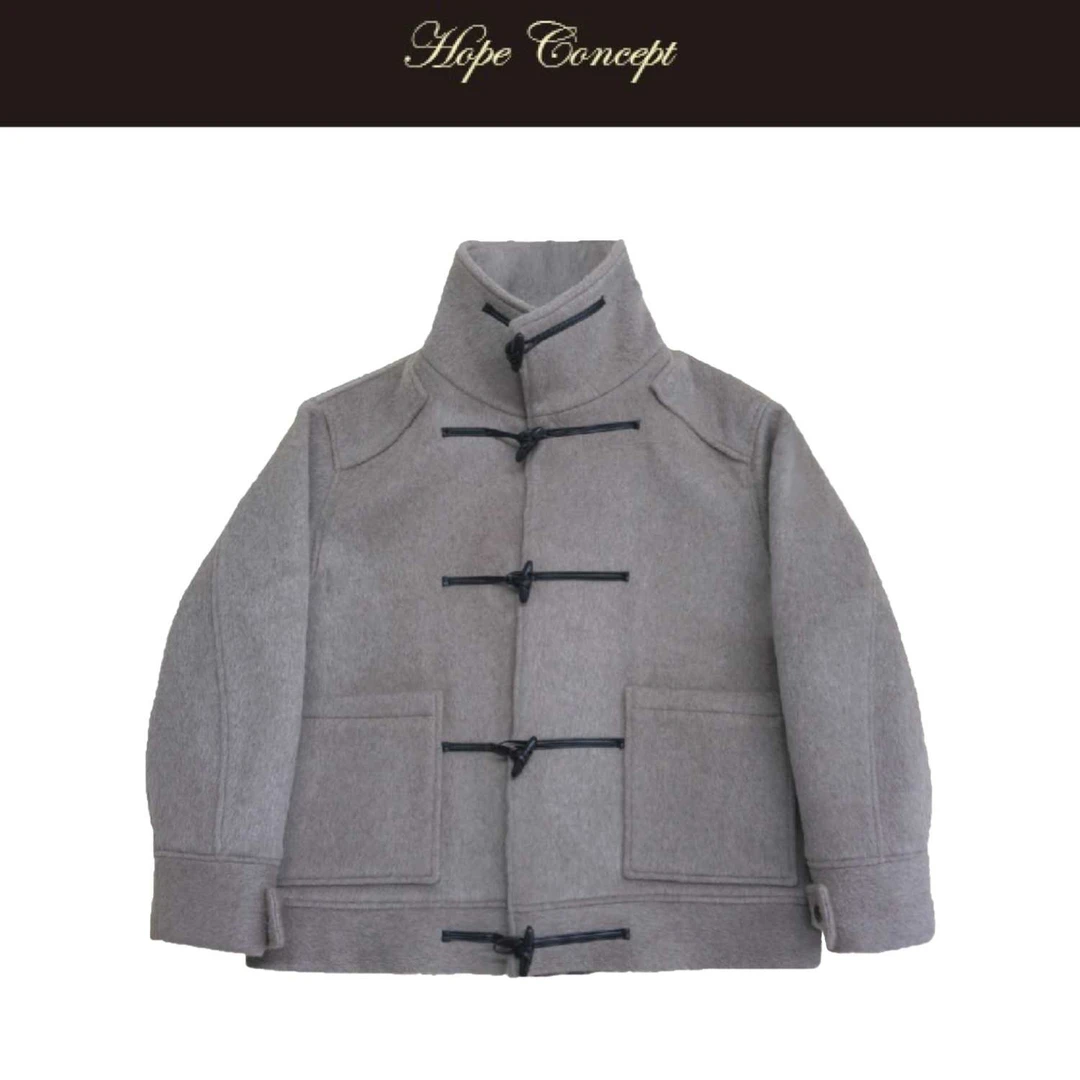 AW05577#HOPECONCEPT千挑万选人生大衣 奢级山羊绒皮袢牛角扣大衣