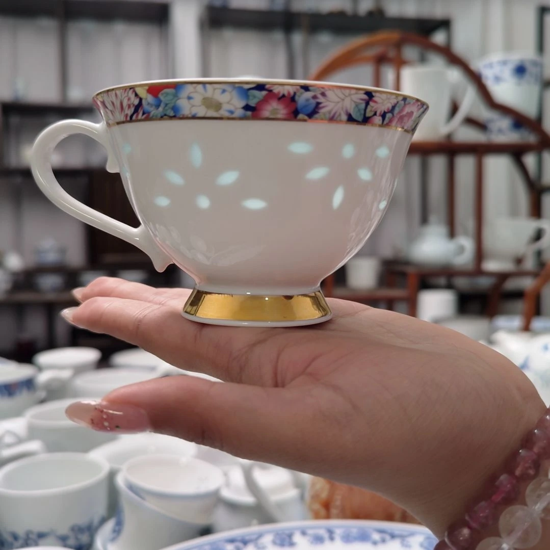 瓷万花咖啡杯一个景德镇