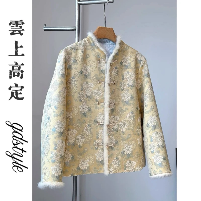 冬款新中式双面双穿真丝拼水貂毛高级感女装外套