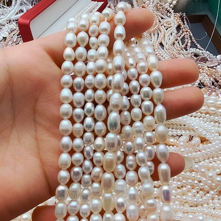 玛瑙/玉髓未镶嵌珠宝半成品一条 6 mm天然米形珍珠半成品