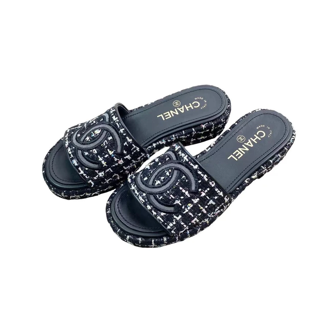 95新 Chanel/香奈儿 aa0590 编织矮跟拖鞋 36.5码