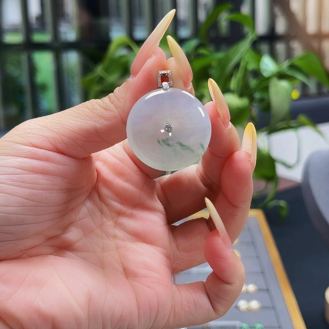 吊坠(不含链)18K金镶嵌翡翠缅料A货 中地大质检发货