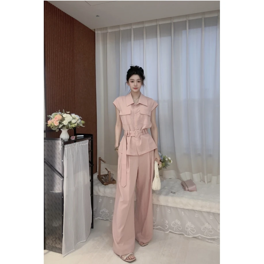夏季新款女装洋气时髦气质无袖衬衫千金清冷感贵系流行时尚套装