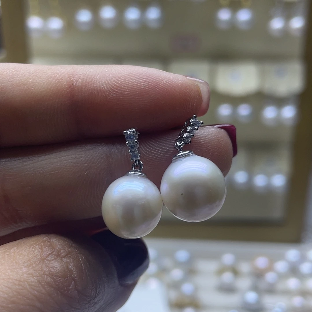 淡水珍珠耳饰银S925镶嵌