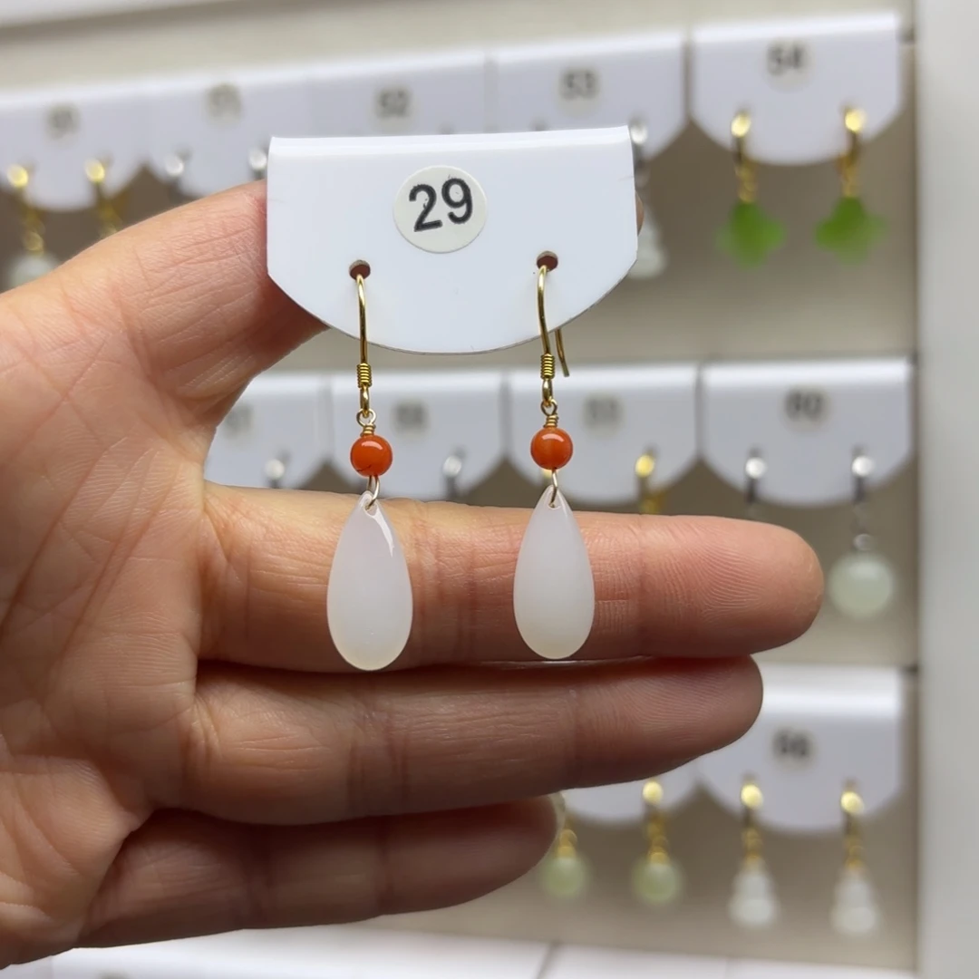 和田玉银S925镶嵌耳饰