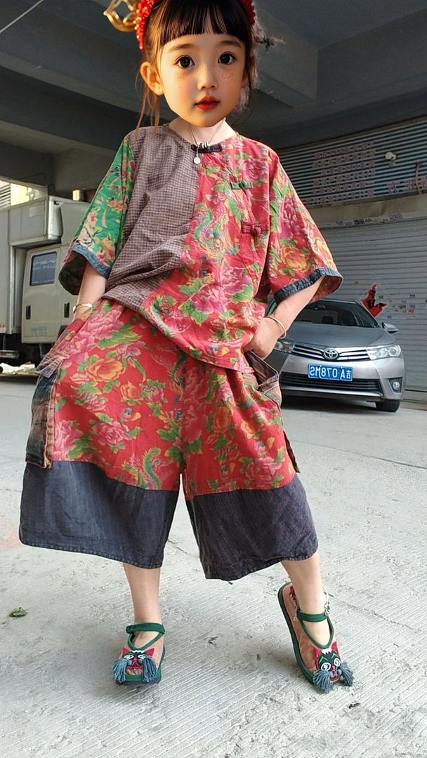 元吊牌砂洗做旧三拼圆领宽松衫