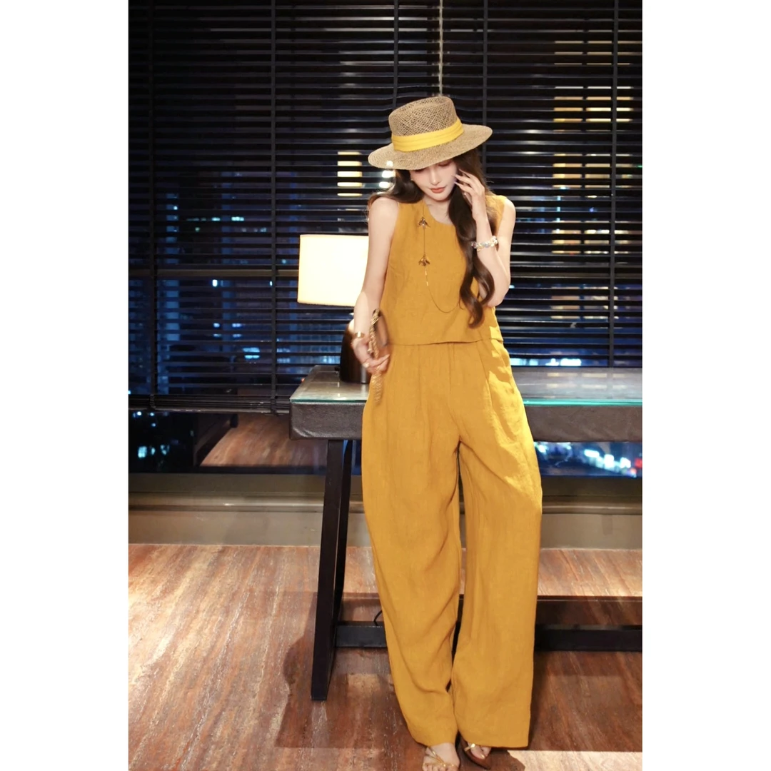 GUIDI GUDI【精绝古城】黄加蓝两件套马甲+休闲裤套装 D9520229H