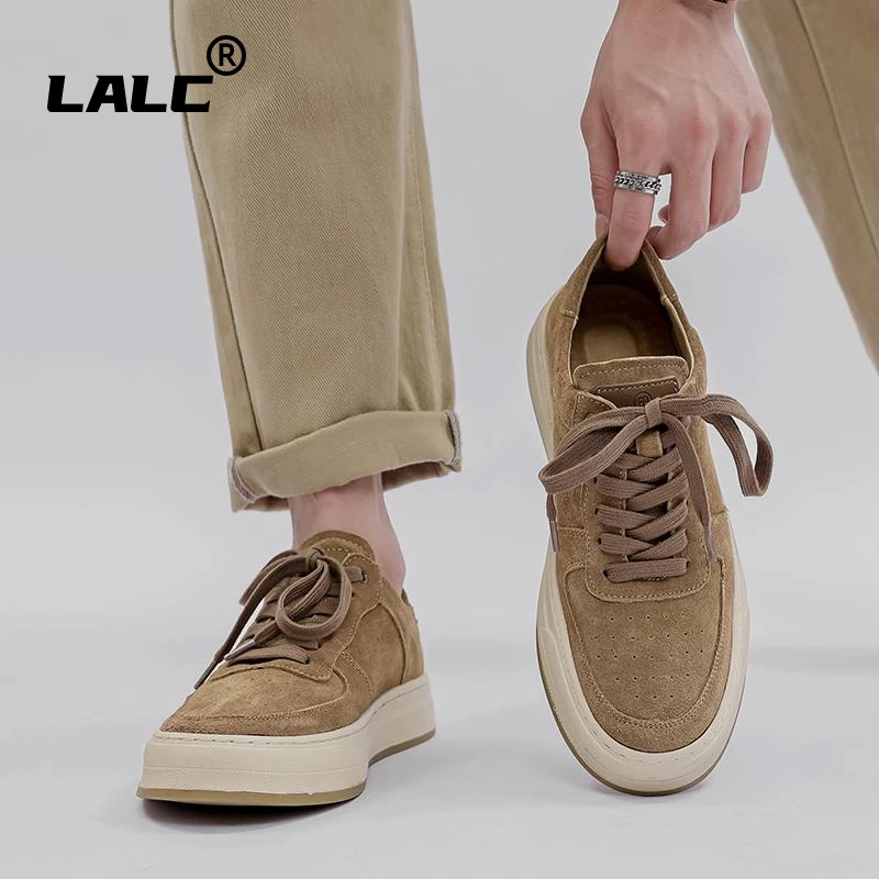 男鞋新款休闲圆头皮鞋男款潮鞋翻毛皮低帮运动真皮德训鞋帆布板鞋