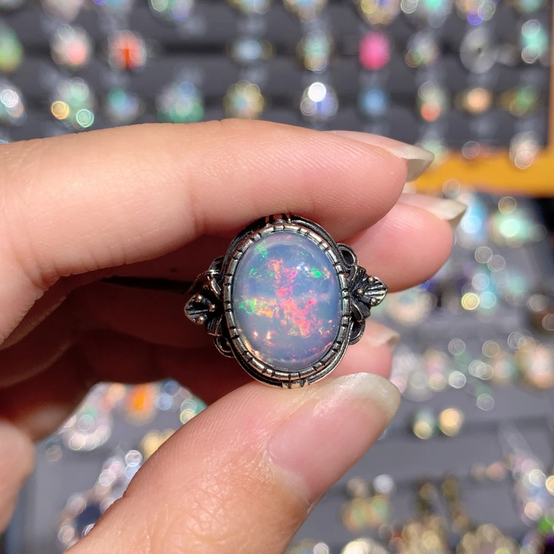 欧泊银S925镶嵌欧泊戒指y