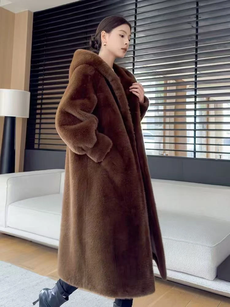 【金标正版】海宁冬款连帽米兰貂110厘米气质长款高端外套#950