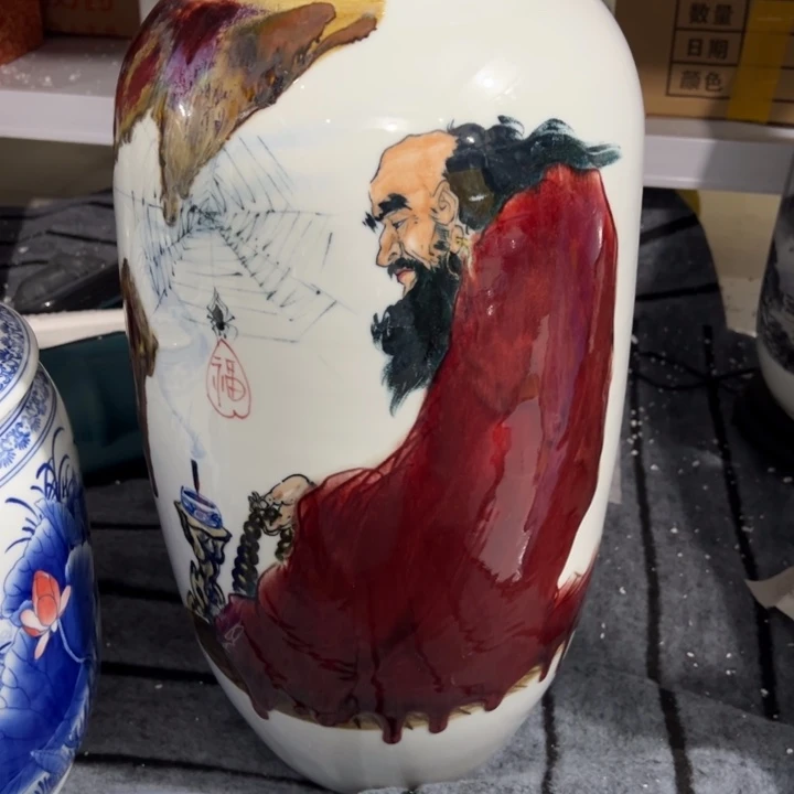 瓷片鹏*朗红达摩陶瓷花瓶