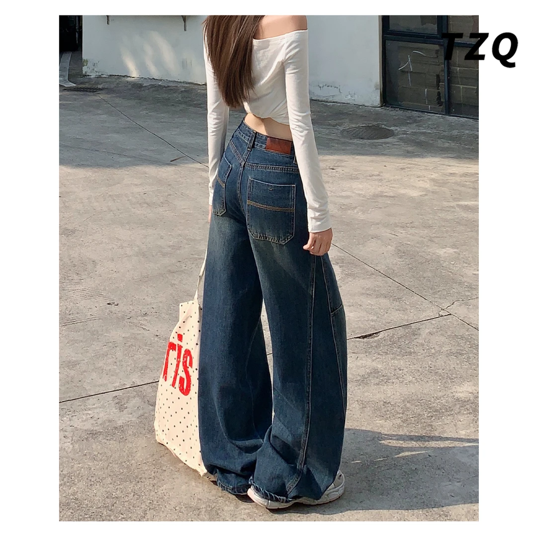 美式弯刀牛仔裤女款爆款2025高腰显瘦宽松阔腿直筒裤子TZQ2581103