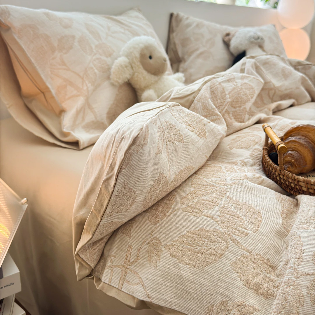 【朵罗塔】卡其色藤蔓床上四件套纯棉100%全棉2025新款被套床单床笠