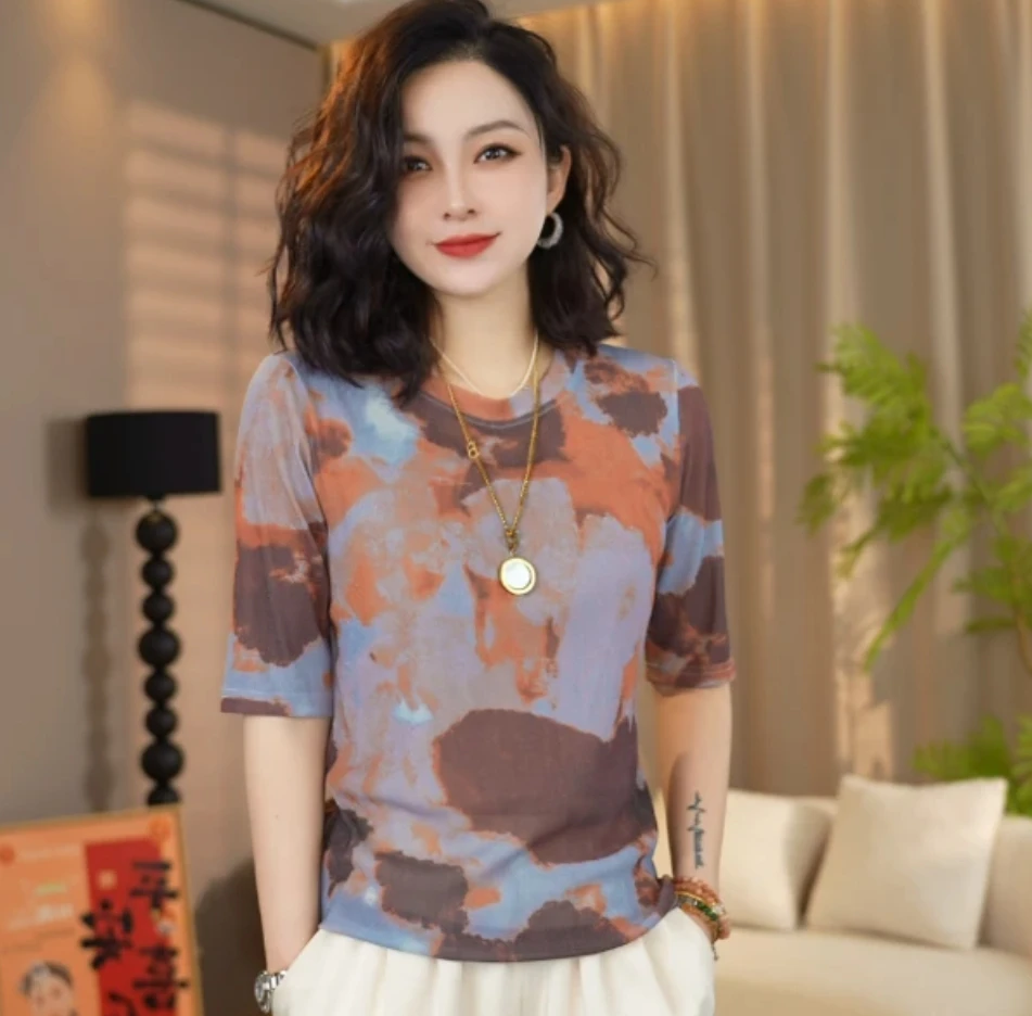 钻2511#新款遮肚子藏肉上衣时尚气质肌肤网纱显瘦洋气打底衫