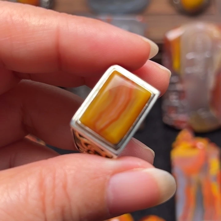 玛瑙/玉髓银S925镶嵌戒指