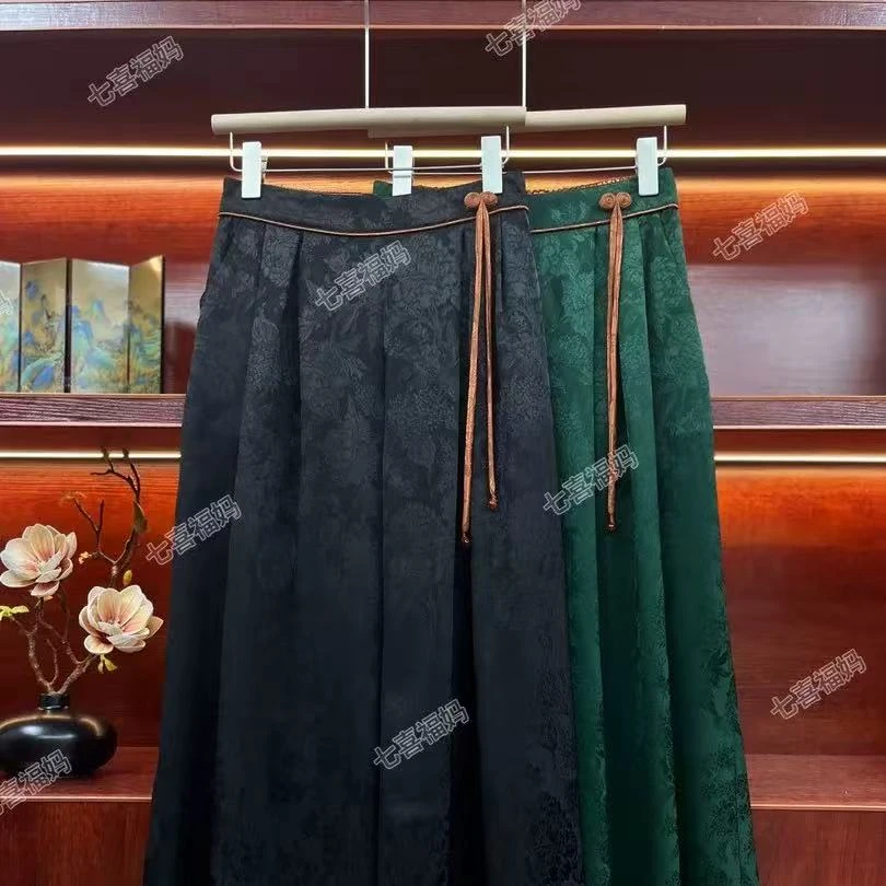 春装新中式暗纹提花流苏百搭裙裤