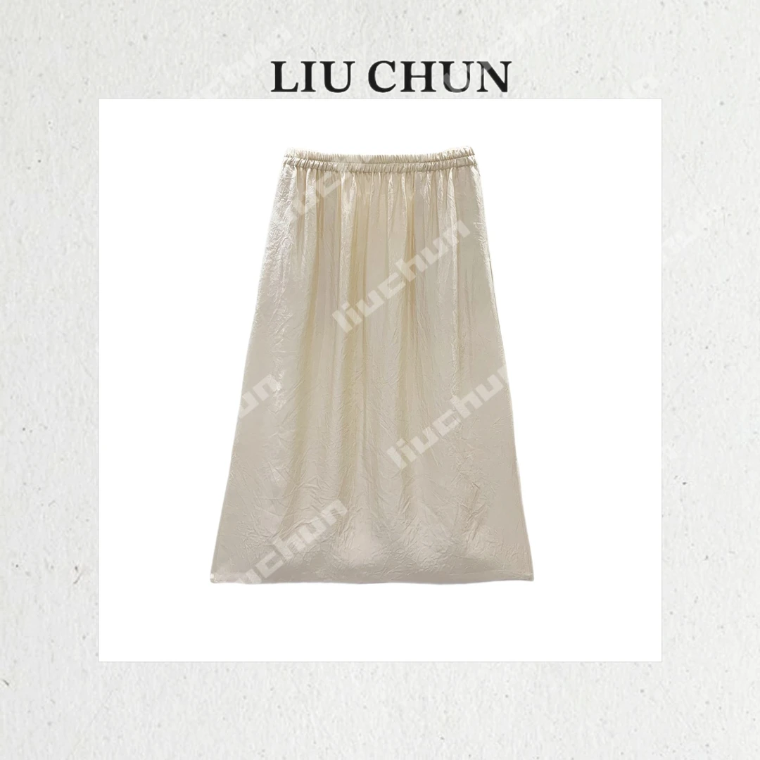 【褶皱纯色】CHUN家显瘦气质时尚减龄醋酸半裙
