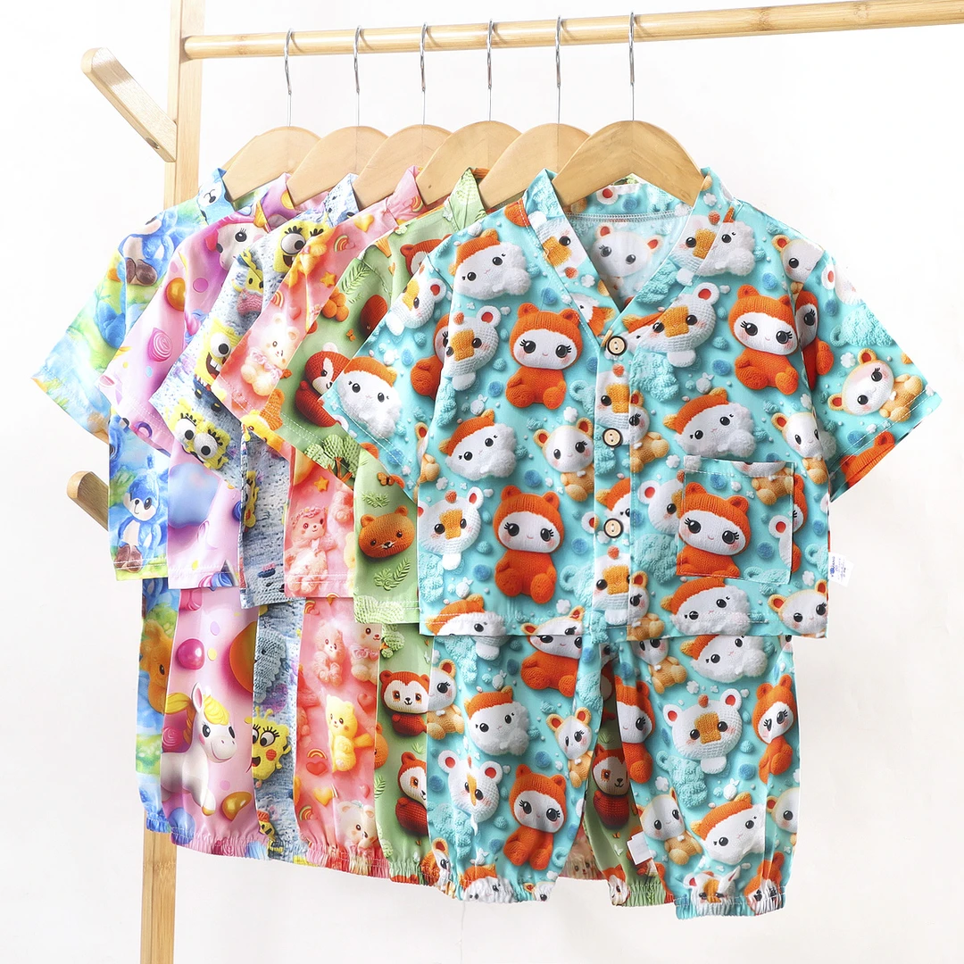 【3D立体】儿童家居服套装男女童睡衣绵绸两件套夏季薄款空调服kk