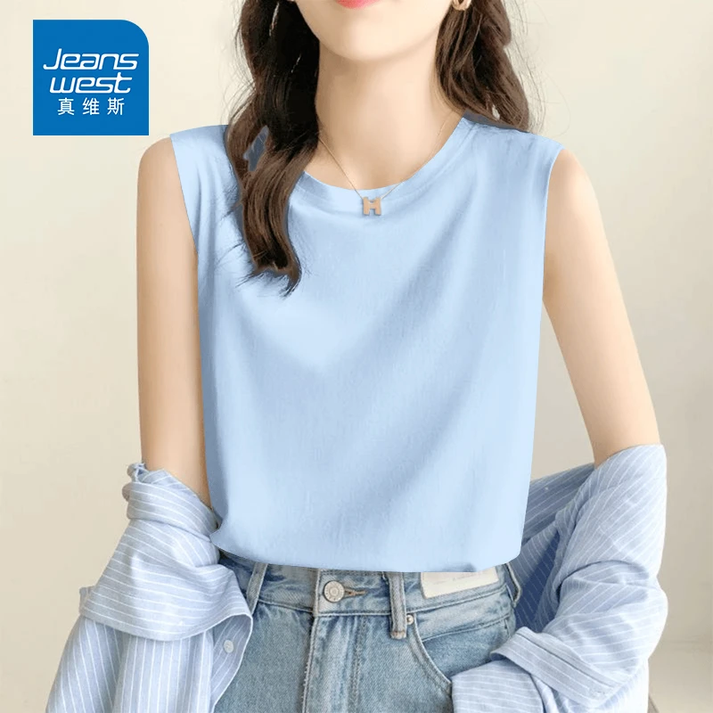 真维斯蓝色纯棉吊带上衣夏天外穿2025爆款小个子休闲百搭薄款坎肩