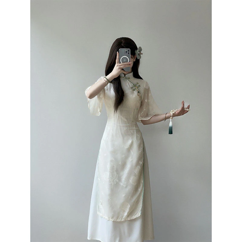 新中式改良版旗袍2025春季新款小众日常年轻款超仙小清新连衣裙女