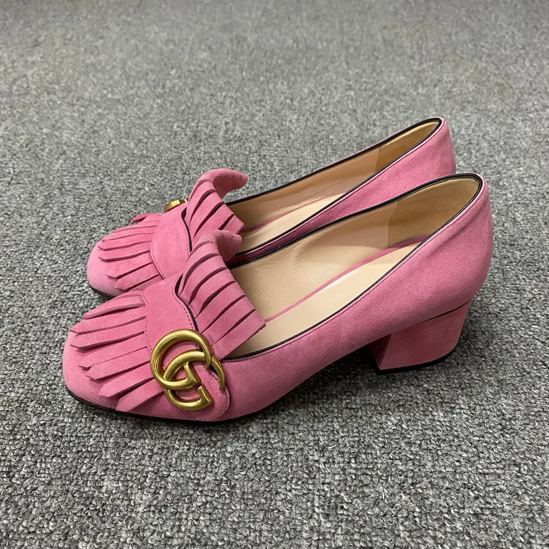 95新 GUCCI/古驰 98新/古驰/35码/玫粉色双G标玛丽珍/BF01080