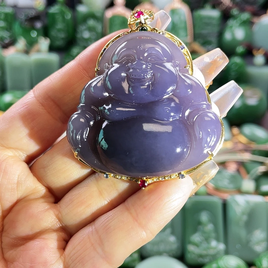 和田玉挂件18K金镶嵌