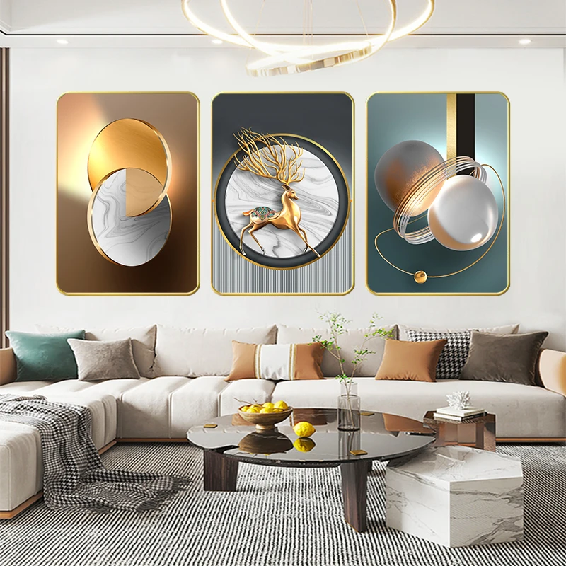 S118客厅装饰画沙发背景墙挂画现代简约轻奢大气三联挂画走廊壁画